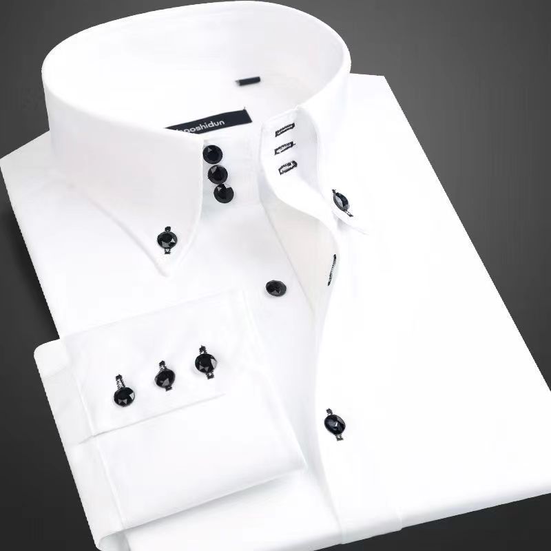 Korean Men Formal Wear - Erkekler için Elbise Gömlek Düğme-aşağı Yaka