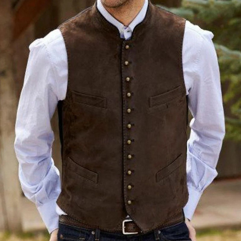 Men Formal Wear Outfits - Erkekler Yelek Kahve Süet Kadife Tek