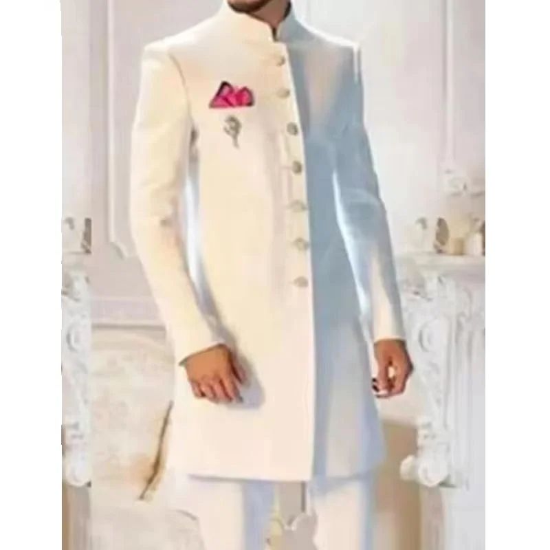 Men Formal Wear Indian - Yeni Klasik Beyaz Erkek Takımı Uzun