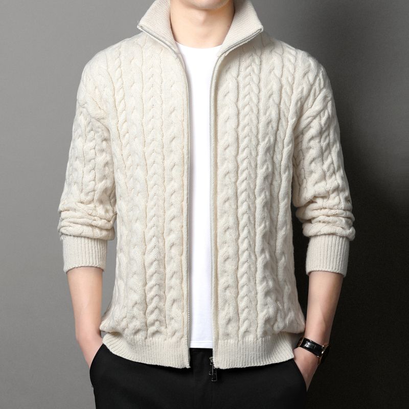 Men Formal Wear Coat - Erkekler Dik Yaka Kablo Örgülü Fermuarlı