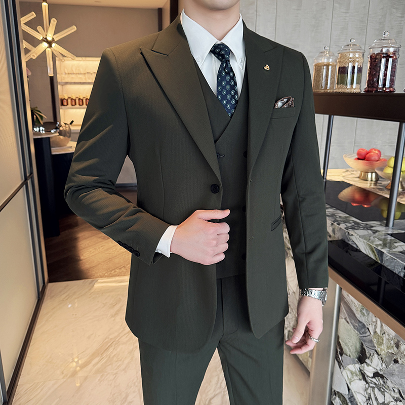 Korean Men Formal Wear - Slim-Fit Üç Parçalı Set Kore Tarzı