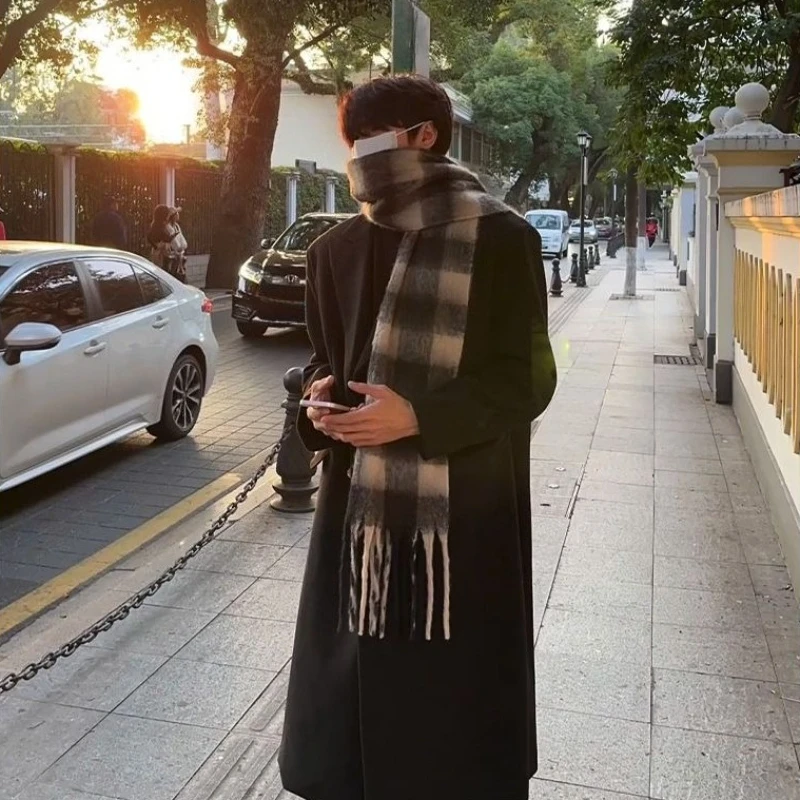 Korean Men Formal Wear - Kore Tarzı Erkek Yün Palto Orta
