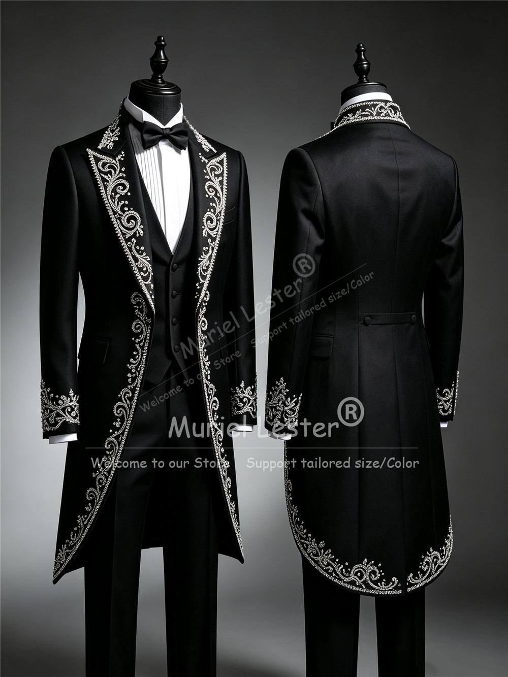 Men Formal Wear Clothes - Erkek Parlak Kristal Boncuk İşlemeli Smokin