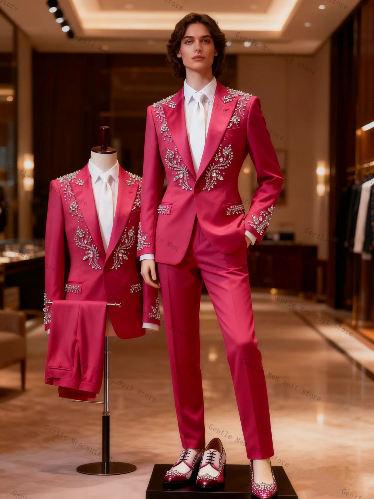 Men Formal Wear Pink - Pembe Erkek Takım Elbise Seti 2