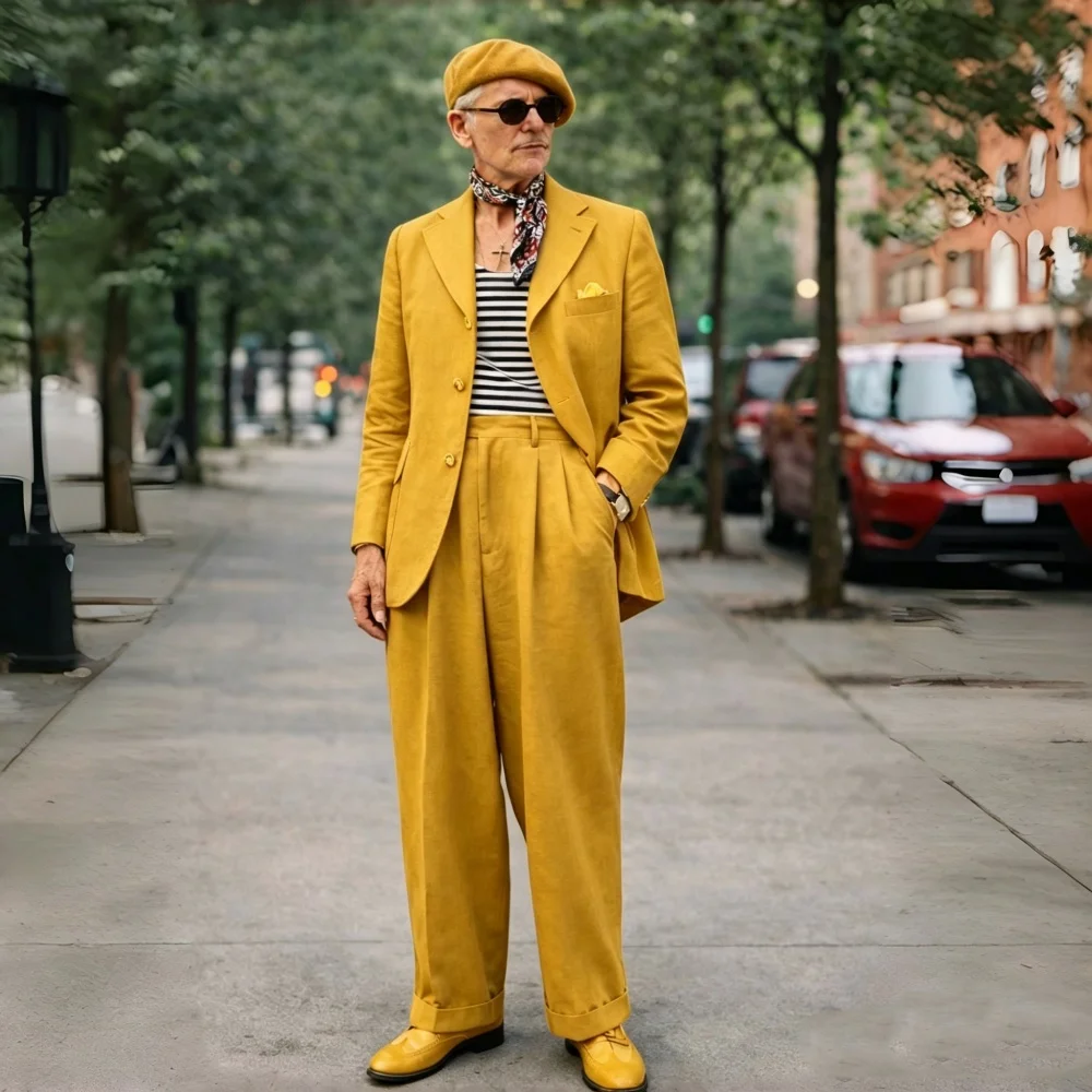 Men Formal Wear Wedding - Kahverengi Keten Erkek Takımları 2 Parça