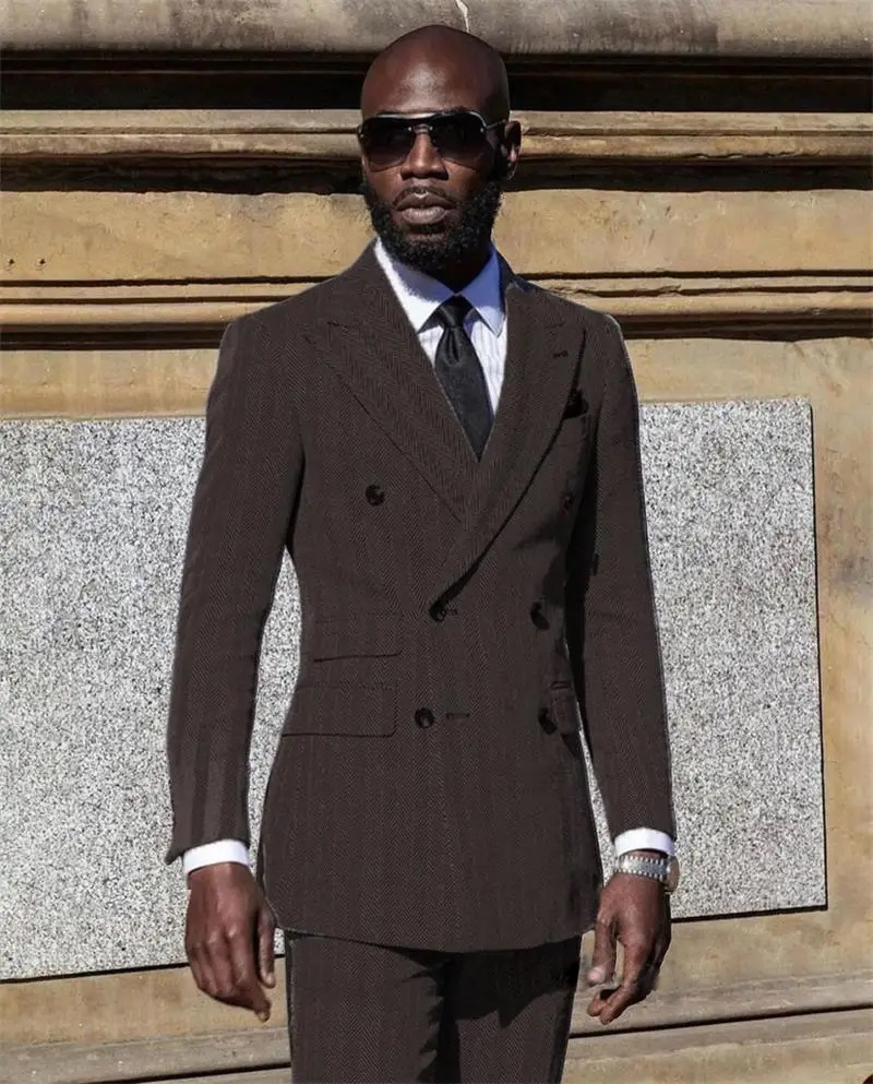 Men Formal Wear Pink - Erkekler İçin Balık Sırtı Desenli Damatlık