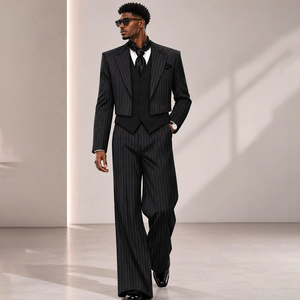 Mens Formal Look - Modern Erkek Siyah Çizgili Takım Elbise