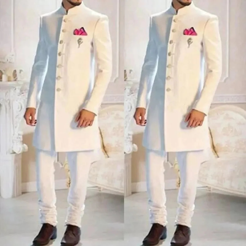 Moda Tasarım Beyaz Dik Yaka Te - Men Formal Wear Indian incelemesi ve fiyatı