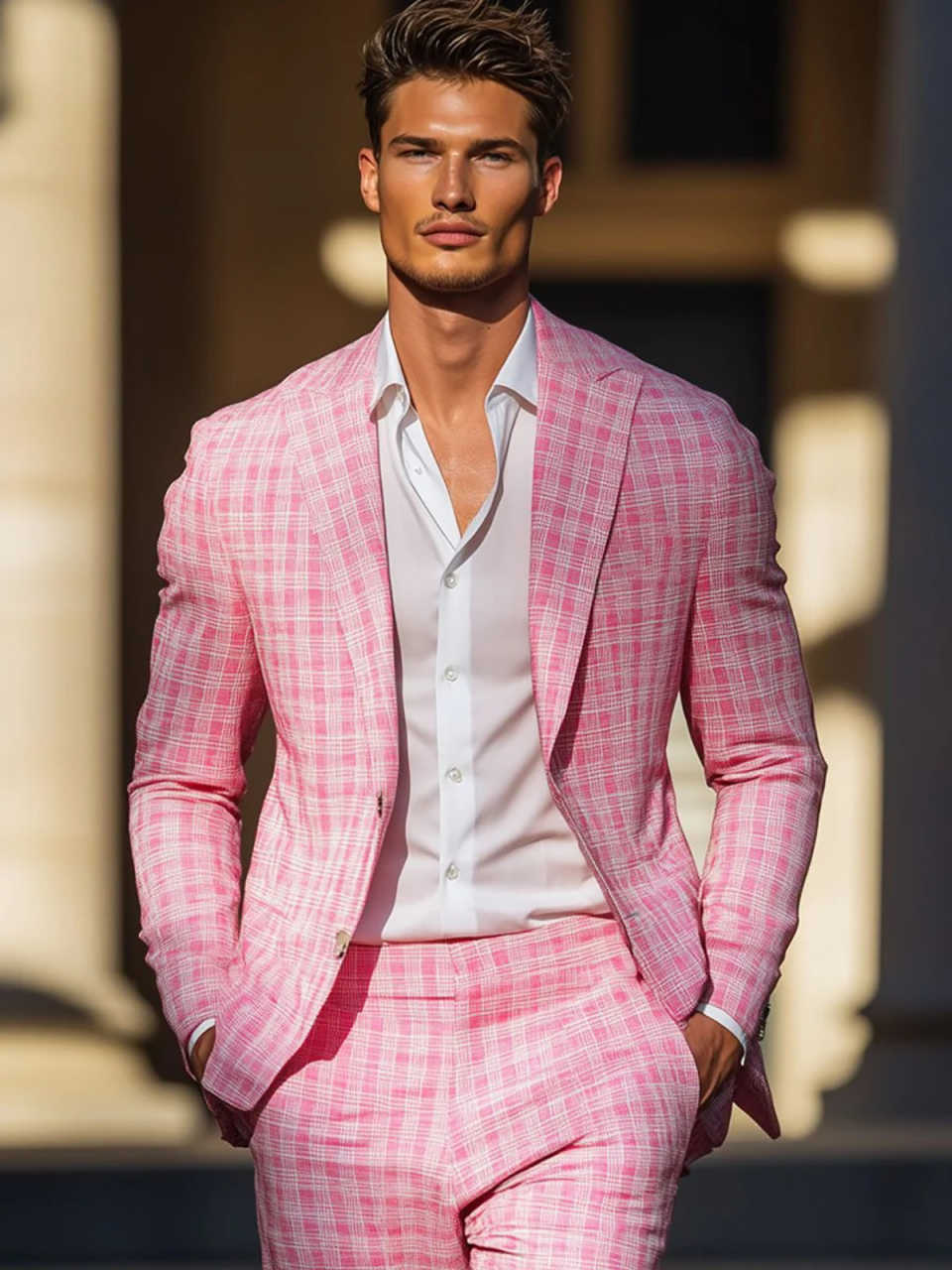 Yaz Pembe Ekose Erkek Smokin D - Men Formal Wear Pink incelemesi ve fiyatı