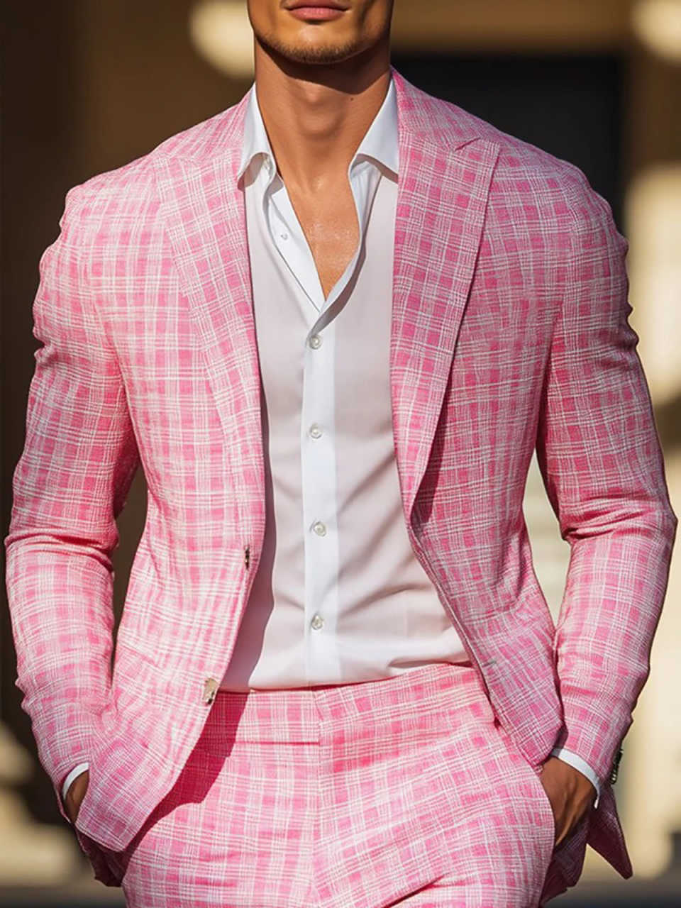 Yaz Pembe Ekose Erkek Smokin D - Men Formal Wear Pink incelemesi ve fiyatı
